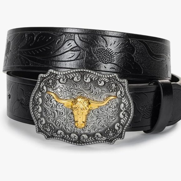 Western Cowboy Leather Belt - Picture 5 of 7